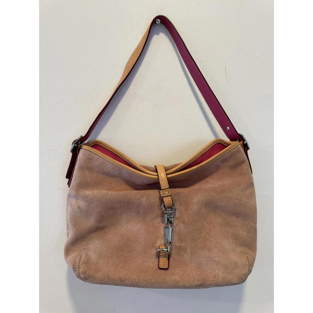 Vintage Coach Blush Pink Suede Leather Shoulder Bag with Silver Hardware